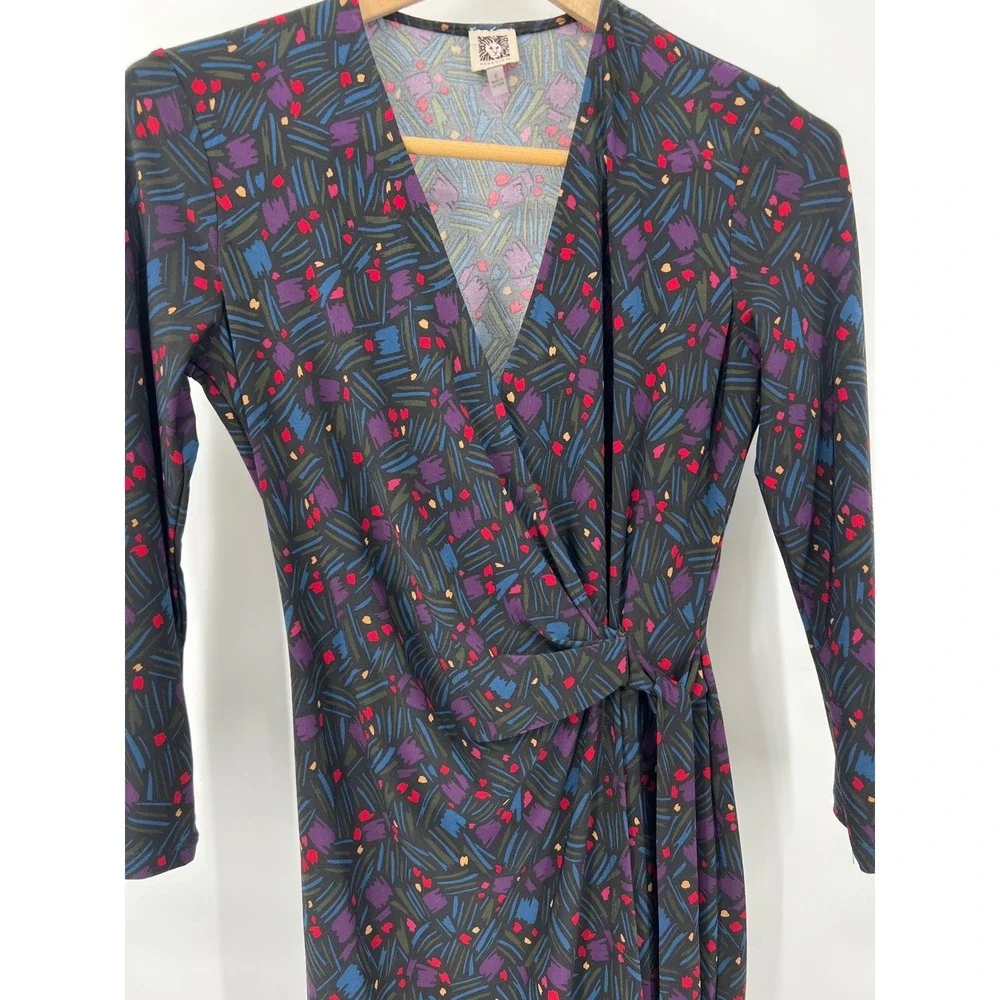 Anne‎ Klein Dress Womens 6 Abstract Print Wrap Surplice Career Quiet Luxury